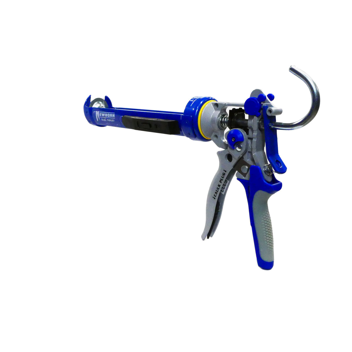 Newborn 360-DT dual thrust caulking gun on a white background, 130 degree view