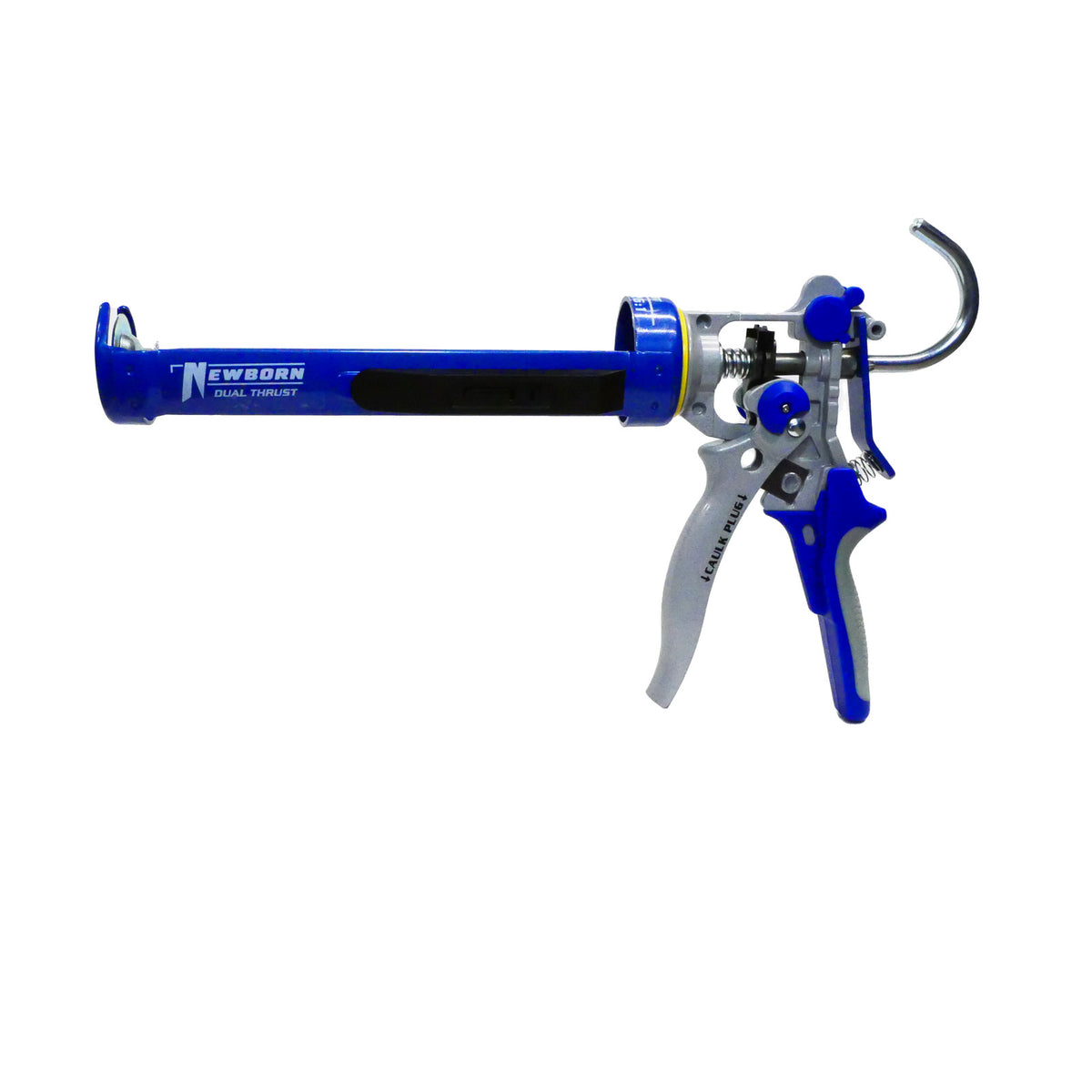 Newborn 360-DT dual thrust caulking gun on a white background, 180 degree view
