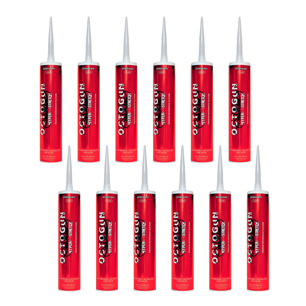 Octogun Kitchen & Bath Silicone in Clear, 12 pack case of 10 fl oz cartridges
