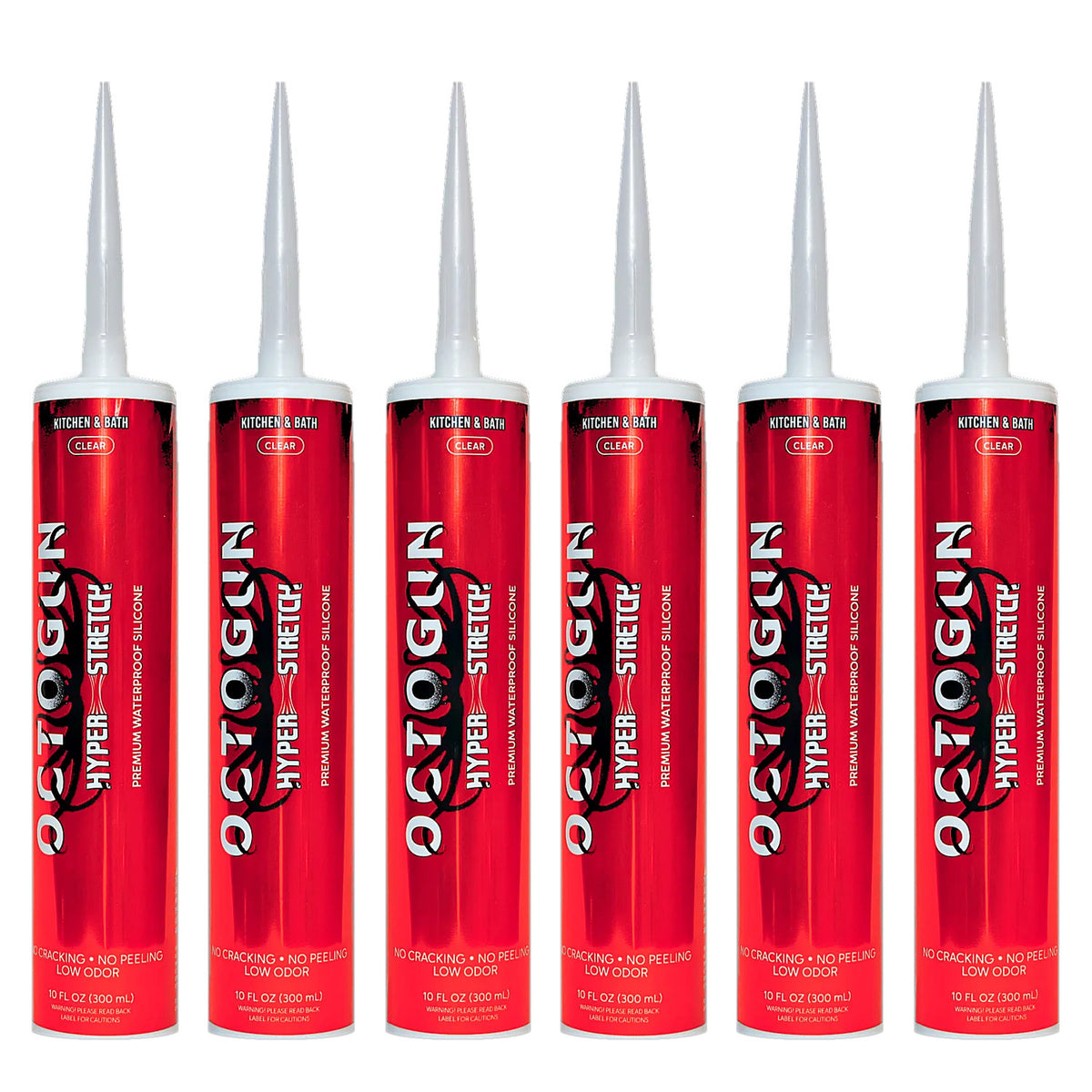 Octogun Kitchen & Bath Silicone in Clear, 6 pack of 10 fl oz cartridges
