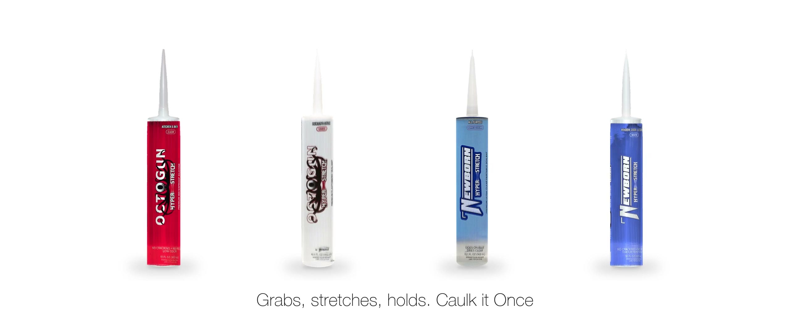 The four Octogun and Newborn sealant cartridges side by side