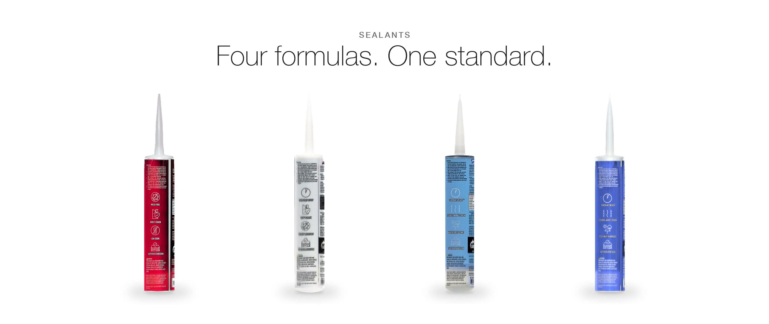 The four Newborn and Octogun sealant cartridges side by side