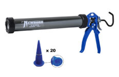 Caulking gun with puncture cones